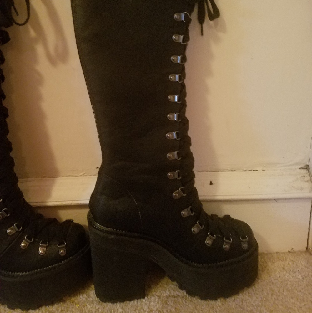 Killstar knee high lace up boots